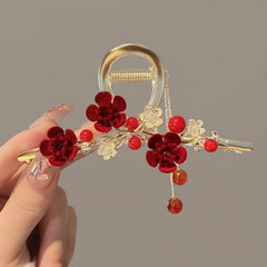 Red Plum Blossom Hair Claw Chinese Style Flower Claw Clip