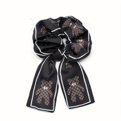 Streamer Bow Knot Bear Pattern Hair Tie Large Scrunchie