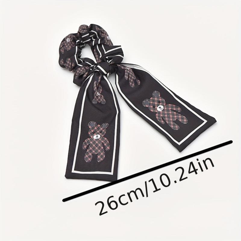 Streamer Bow Knot Bear Pattern Hair Tie Large Scrunchie