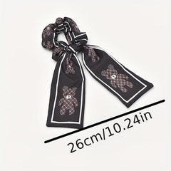 Streamer Bow Knot Bear Pattern Hair Tie Large Scrunchie