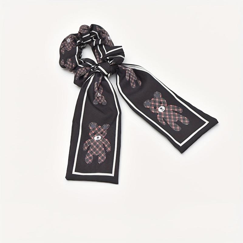 Streamer Bow Knot Bear Pattern Hair Tie Large Scrunchie