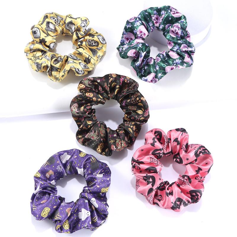 5pcs Halloween Charm Scrunchie Hair Tie Ponytail Holder