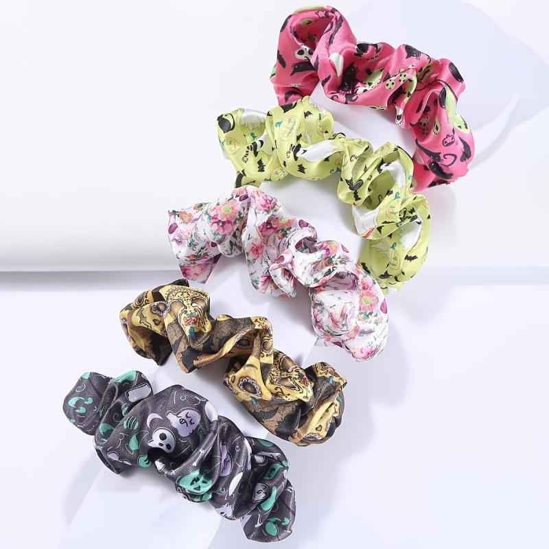 5pcs Halloween Charm Scrunchie Hair Tie Ponytail Holder
