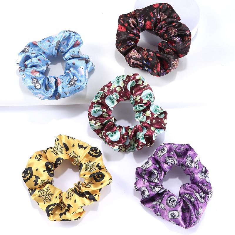 5pcs Halloween Charm Scrunchie Hair Tie Ponytail Holder