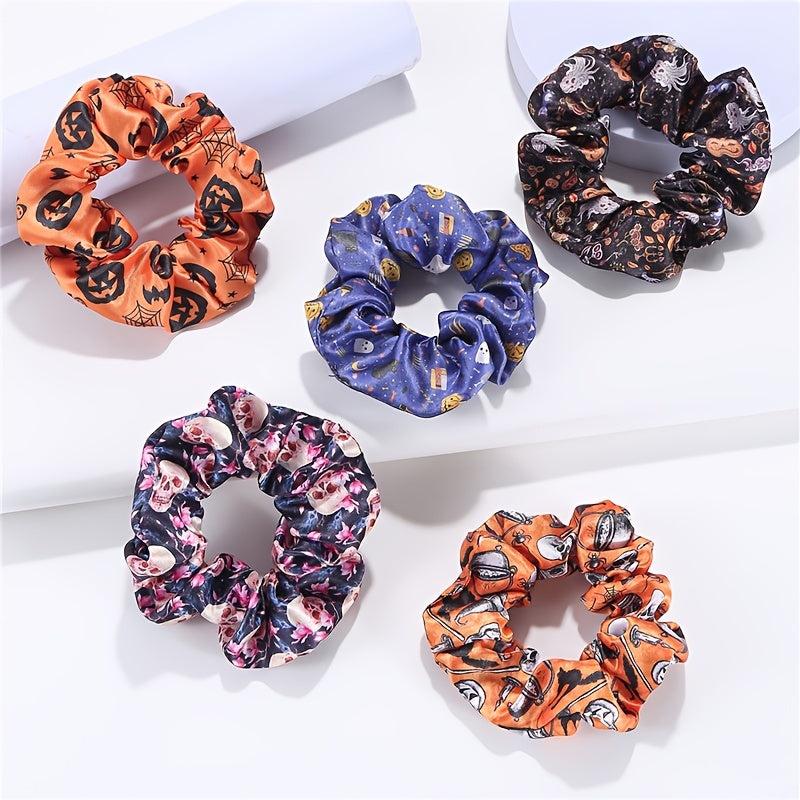 5pcs Halloween Charm Scrunchie Hair Tie Ponytail Holder