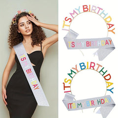 Rainbow Birthday Headband & Sash Set for Women