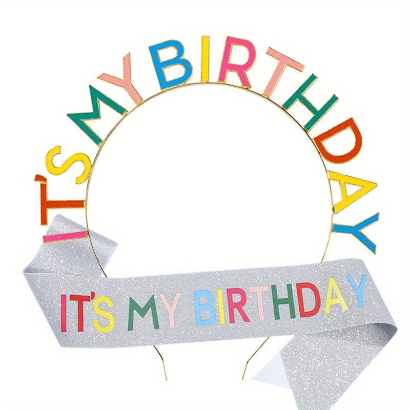 Rainbow Birthday Headband & Sash Set for Women