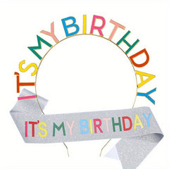 Rainbow Birthday Headband & Sash Set for Women