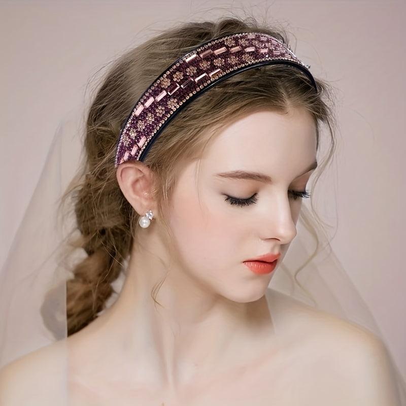 Vintage Square Rhinestone Headband Wide Hair Hoop