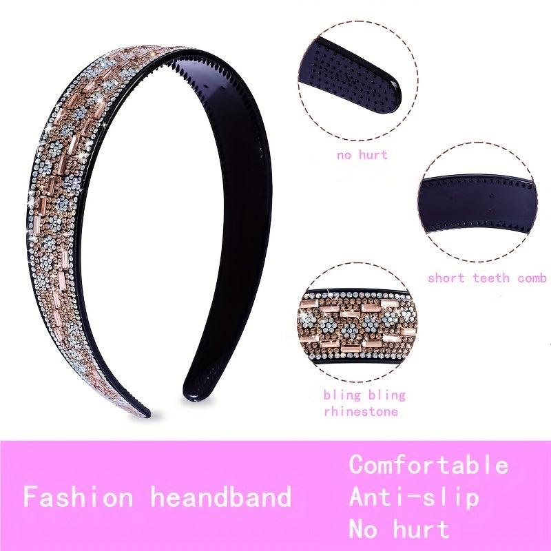 Vintage Square Rhinestone Headband Wide Hair Hoop
