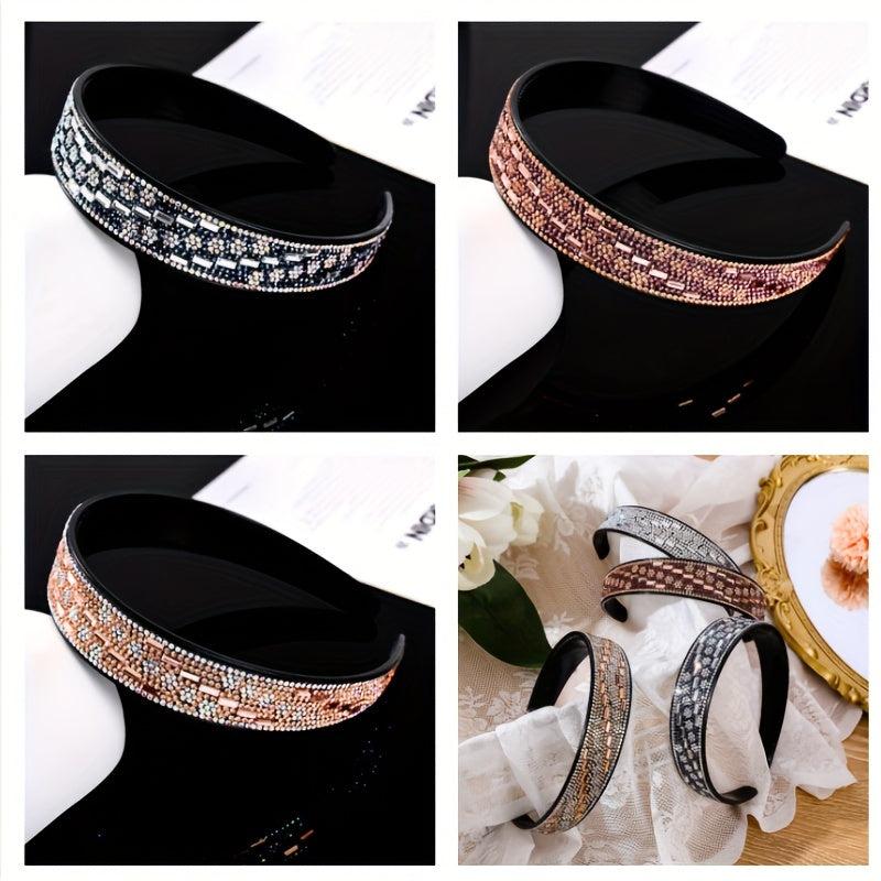 Vintage Square Rhinestone Headband Wide Hair Hoop