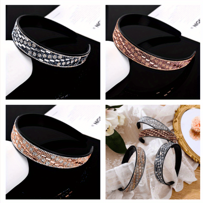 Vintage Square Rhinestone Headband Wide Hair Hoop