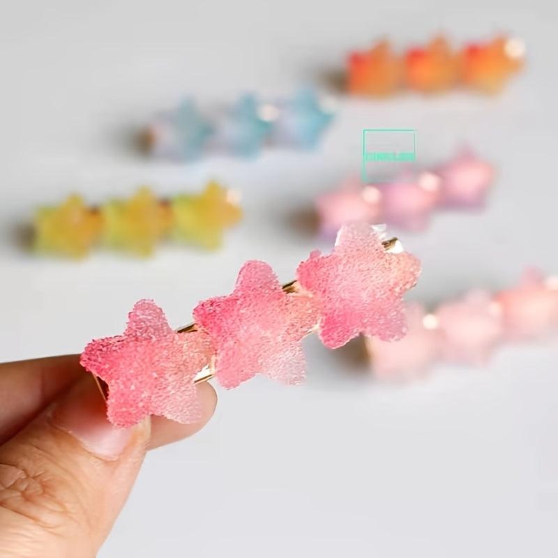 Colorful Jelly Hair Clip Gradient Heart Star Hair Pin Barrette Girls Hair Access
