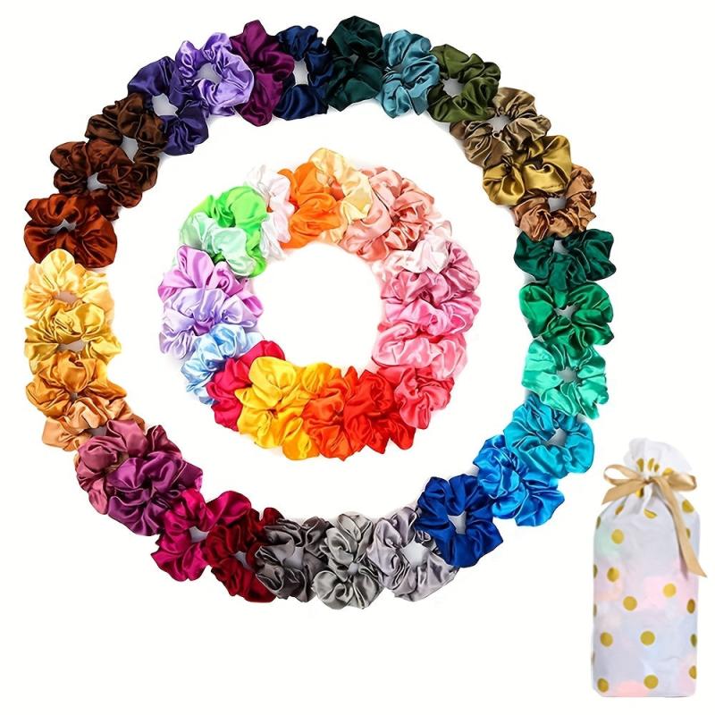 50PCS Satin Hair Scrunchies Curly Hair Silky Accessories Gift Pack