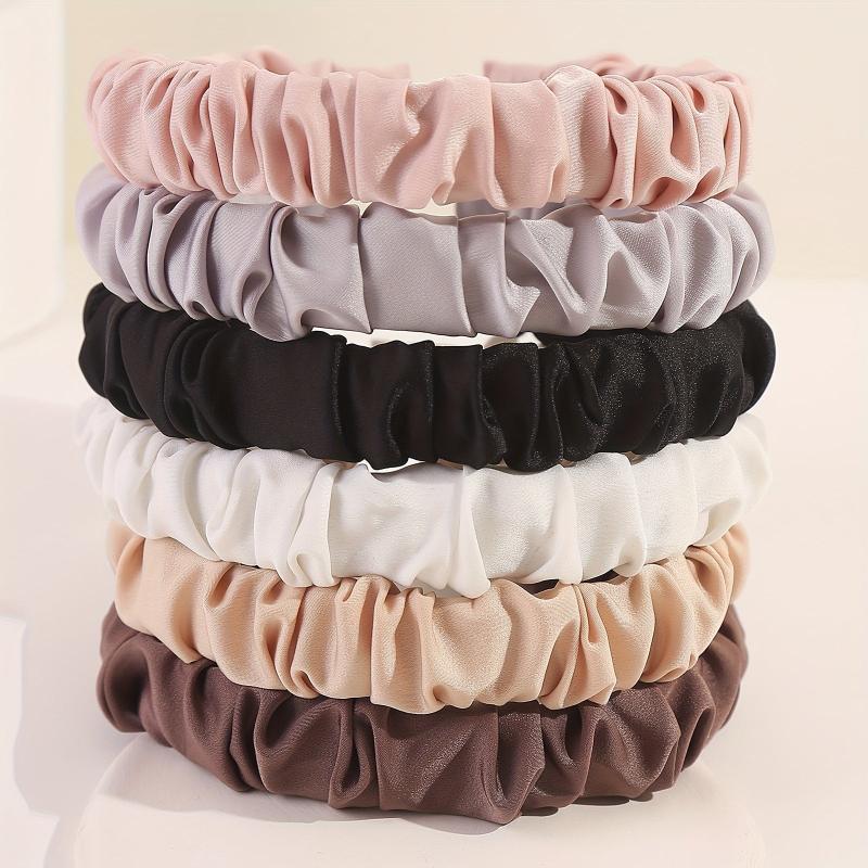 6PCS Solid Satin Hair Band Headdress Head Hoop For Women Girls