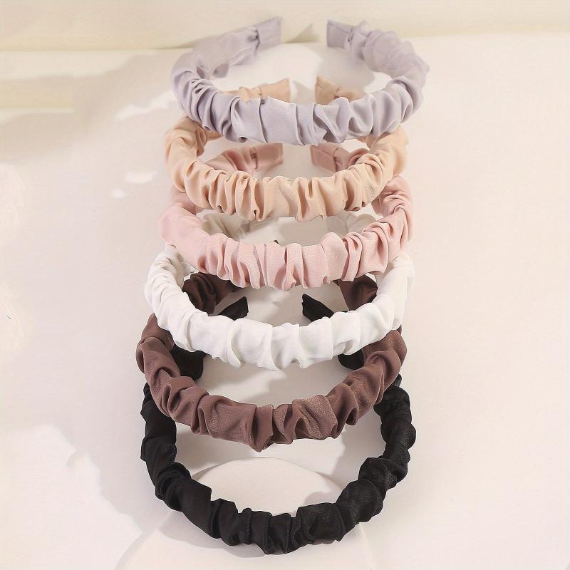 6PCS Solid Satin Hair Band Headdress Head Hoop For Women Girls