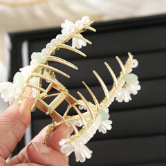 Faux Pearl Lily Flower Tassel Hair Claw Clip Chinese Vintage Accessory