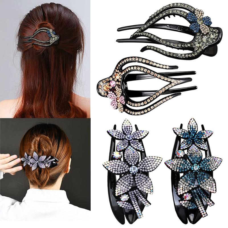 4 PCS Butterfly Hair Clip with Rhinestones Duckbill Clip Flowers for Women