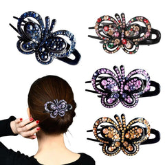 4 PCS Butterfly Hair Clip with Rhinestones Duckbill Clip Flowers for Women