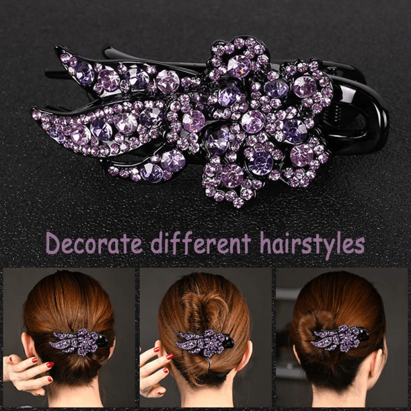 4 PCS Butterfly Hair Clip with Rhinestones Duckbill Clip Flowers for Women