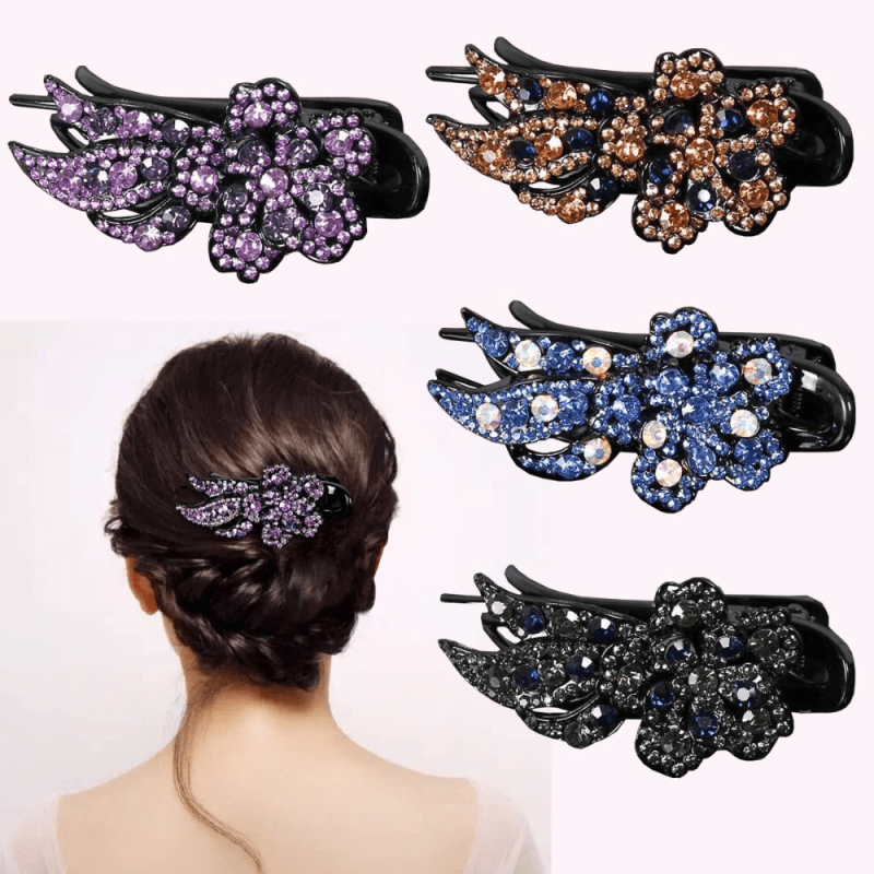 4 PCS Butterfly Hair Clip with Rhinestones Duckbill Clip Flowers for Women