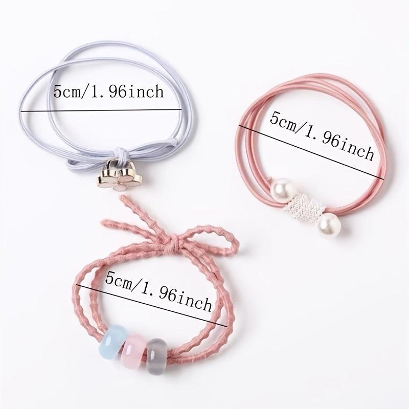 12pcs Girl Faux Pearl Hair Tie Pink Elastic Hair Accessories For Girls
