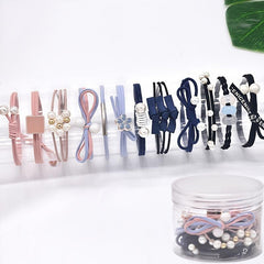 12pcs Girl Faux Pearl Hair Tie Pink Elastic Hair Accessories For Girls