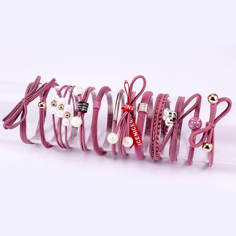 12pcs Girl Faux Pearl Hair Tie Pink Elastic Hair Accessories For Girls