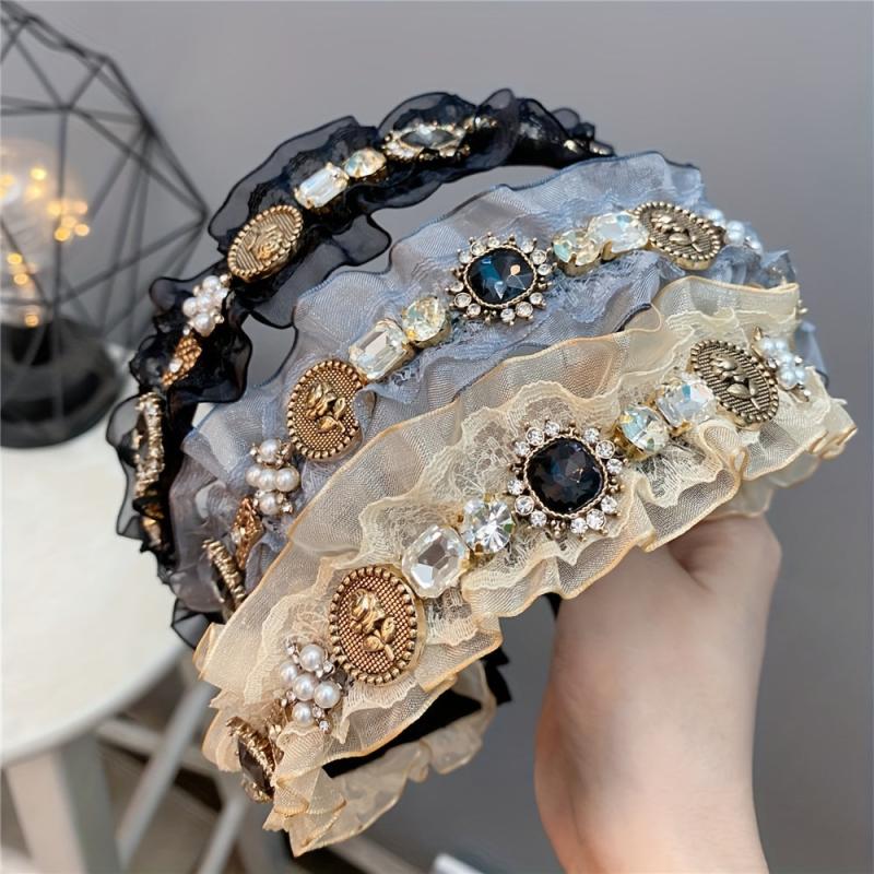 Lace Headband Rhinestone Hair Band Girls Party Prom