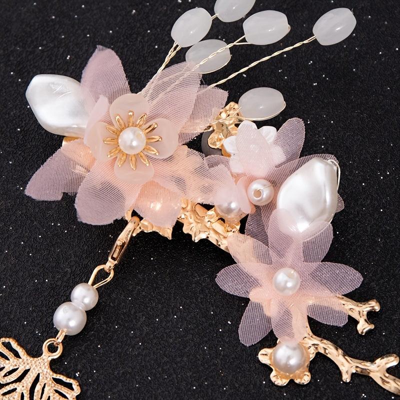 Flower Pearl Hair Clip Headpiece Fringed Pair Clip Daily Accessories