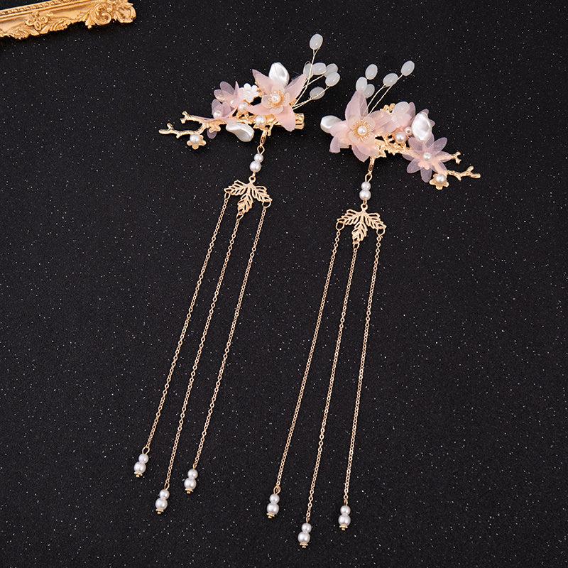 Flower Pearl Hair Clip Headpiece Fringed Pair Clip Daily Accessories