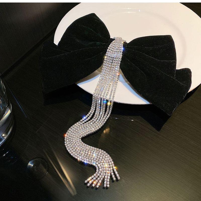 Rhinestone Tassel Bow Hairpin Sparkling Hair Accessories
