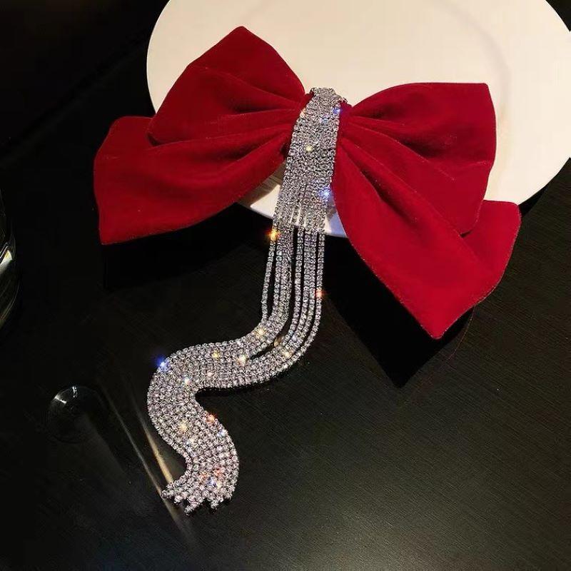 Rhinestone Tassel Bow Hairpin Sparkling Hair Accessories