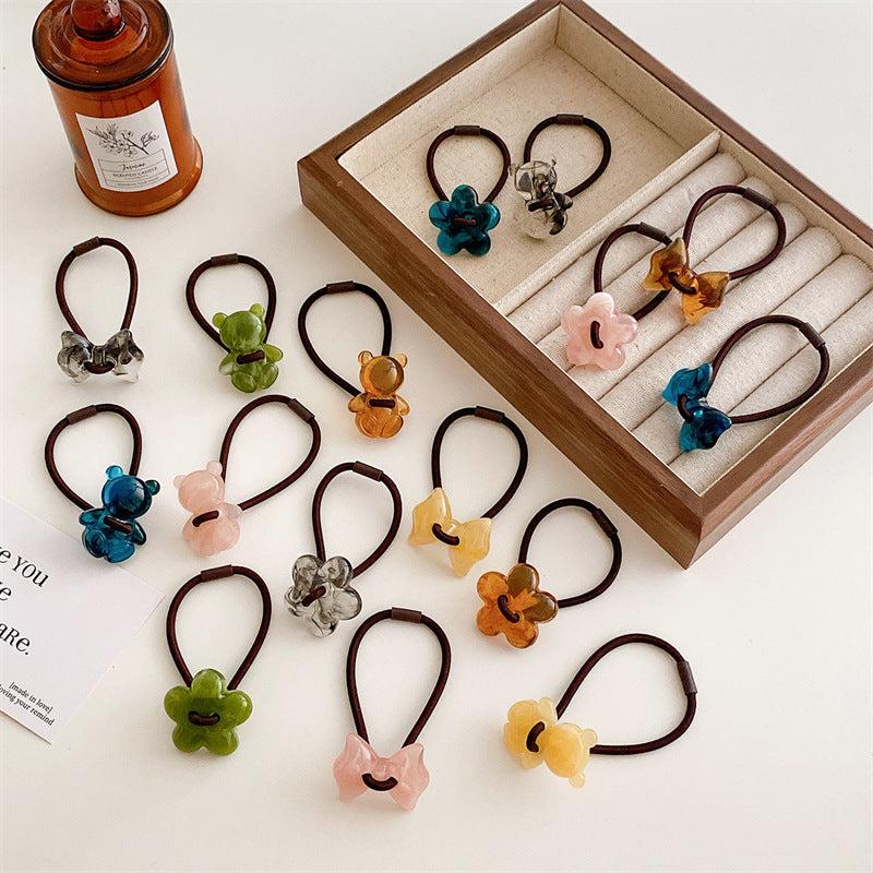 Jelly Flower Hair Tie Cartoon Flower Decor Hair Ring Elastic Ponytail Holder