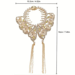 Glitter Chain Tassel Hair Claw Clip Butterfly Shape Faux Pearl Flower Hair Clip