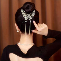 Glitter Chain Tassel Hair Claw Clip Butterfly Shape Faux Pearl Flower Hair Clip
