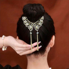 Glitter Chain Tassel Hair Claw Clip Butterfly Shape Faux Pearl Flower Hair Clip