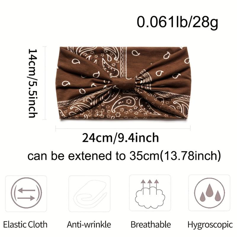 Boho Headband Stretchy Wide Hair Band Turban Paisley Pattern Knot