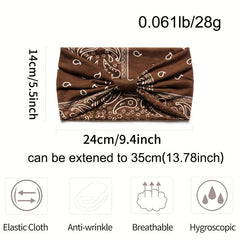 Boho Headband Stretchy Wide Hair Band Turban Paisley Pattern Knot