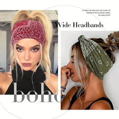 Boho Headband Stretchy Wide Hair Band Turban Paisley Pattern Knot