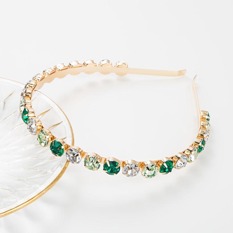 Vintage Rhinestone Headband Elastic Thin Hair Hoop for Women Girls