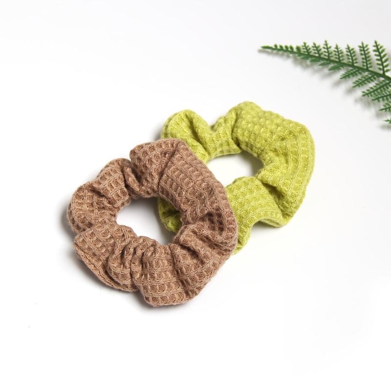 Plaid Candy Knitted Hair Scrunchies Soft Fabric for Women Girls