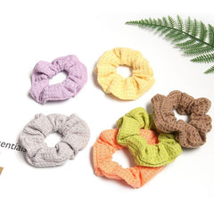 Plaid Candy Knitted Hair Scrunchies Soft Fabric for Women Girls