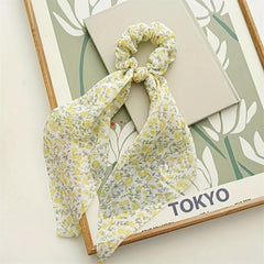 Floral Streamer Headband Scrunchie Ponytail Holder Hair Accessories