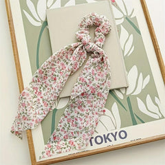 Floral Streamer Headband Scrunchie Ponytail Holder Hair Accessories
