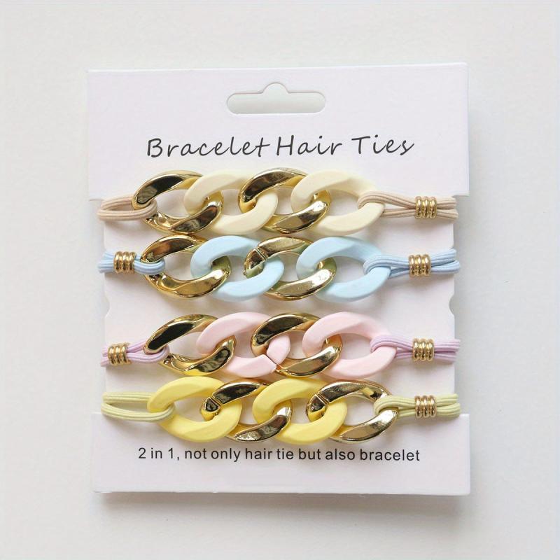 4pcs Boho Style Hair Ring Elastic Ponytail Holder Hair Accessories