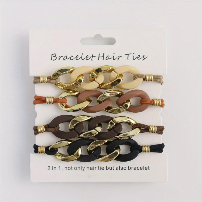4pcs Boho Style Hair Ring Elastic Ponytail Holder Hair Accessories