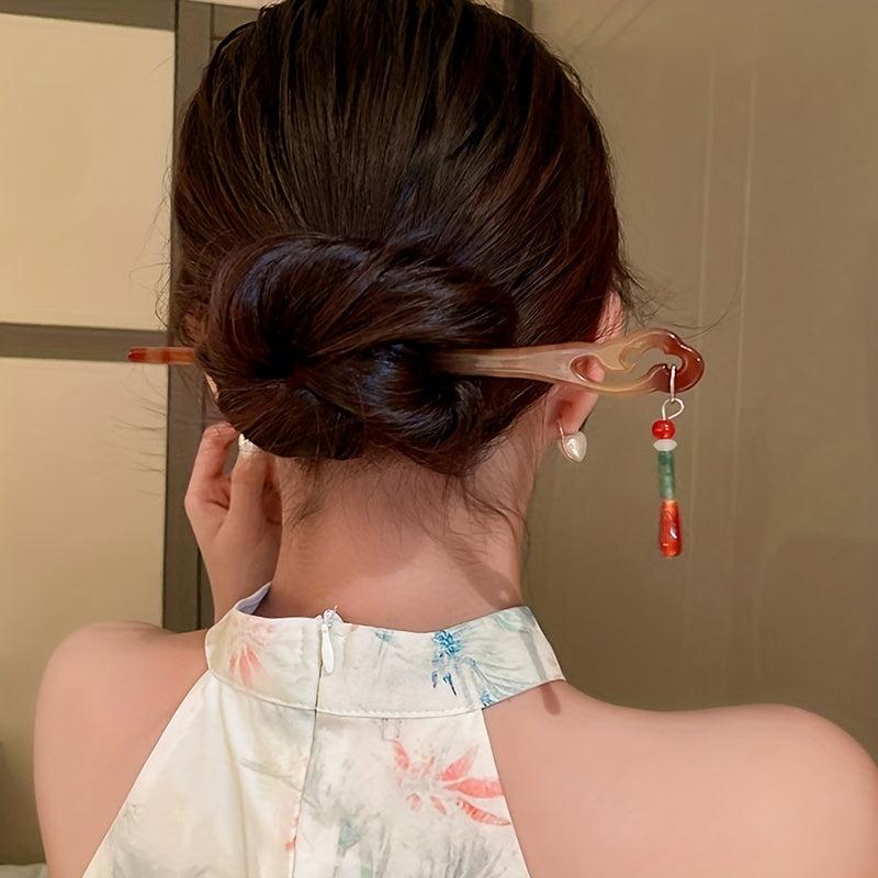 Acetate Hairpin Chinese Style Hair Stick With Pendant Ponytail Holder