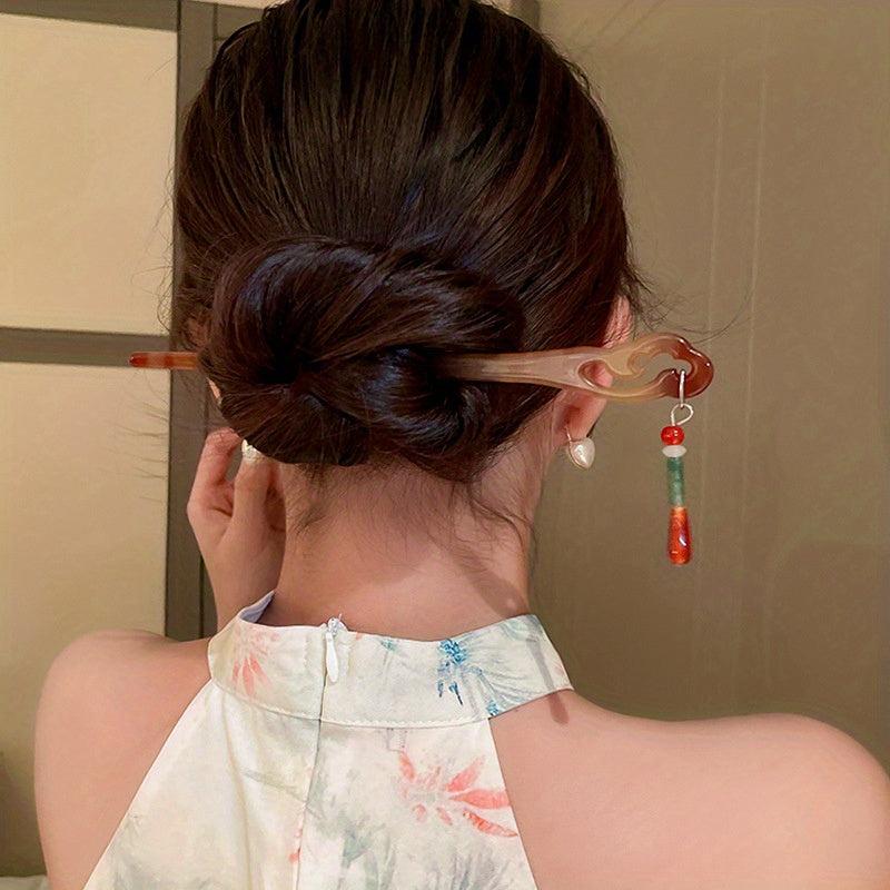 Acetate Hairpin Chinese Style Hair Stick With Pendant Ponytail Holder