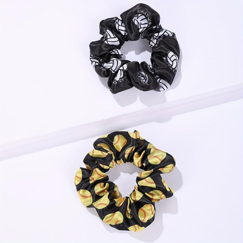 2pcs Tennis Pattern Scrunchie Hair Ties